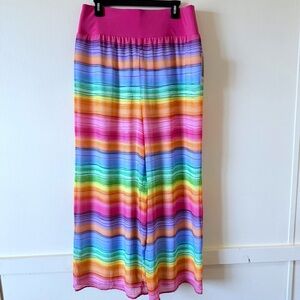 Slim Factor by Investments Wide Waistband Wide Leg Colorful Beach Travel Pants L